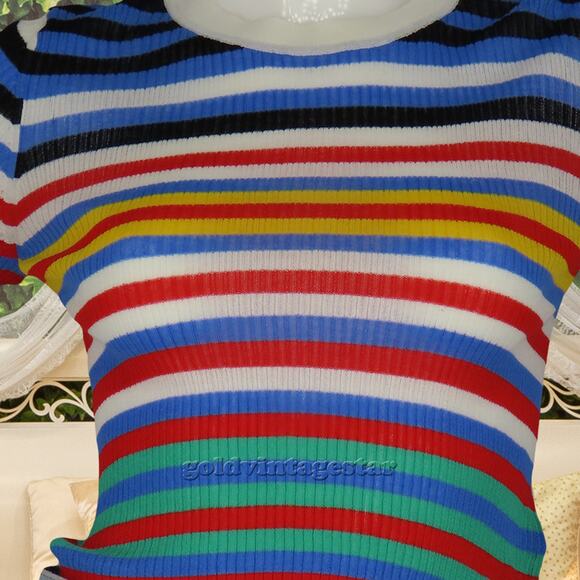 Diane von Furstenberg Striped Rainbow Knit Stretchy Top M - Picture 3 of 10